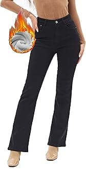 heipeiwaWomen's Winter Fleece Lined Thermal Flare Bootcut Jeans High Waist Denim Pants
