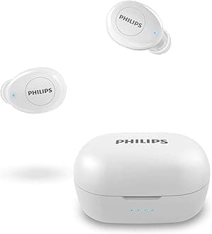 PHILIPSTrue Wireless Headphones T2205WT/00 (Bluetooth In-Ear Headphones, Voice Assistant, Long Battery Life, IPX4 Splash Resistant, Extra-Small Charging Case) White – 2020/2021 Model