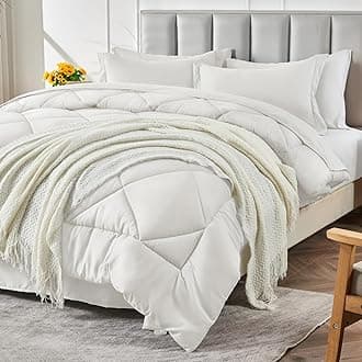 CozyLux Queen Comforter Set with Sheets 7 Pieces Bed in a Bag Ivory All Season Bedding Sets with Comforter, Pillow Shams, Flat Sheet, Fitted Sheet and Pillowcases, Cream, Queen