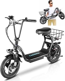 Caroma Electric Scooter for Adults with Seat, 800/1200W Motor, Max 30Miles Ranges&20Mph, 14" Fat Tire Foldable E-Scooter with Carry Basket, Dual Braking Dual Suspension, 300lbs Max Load