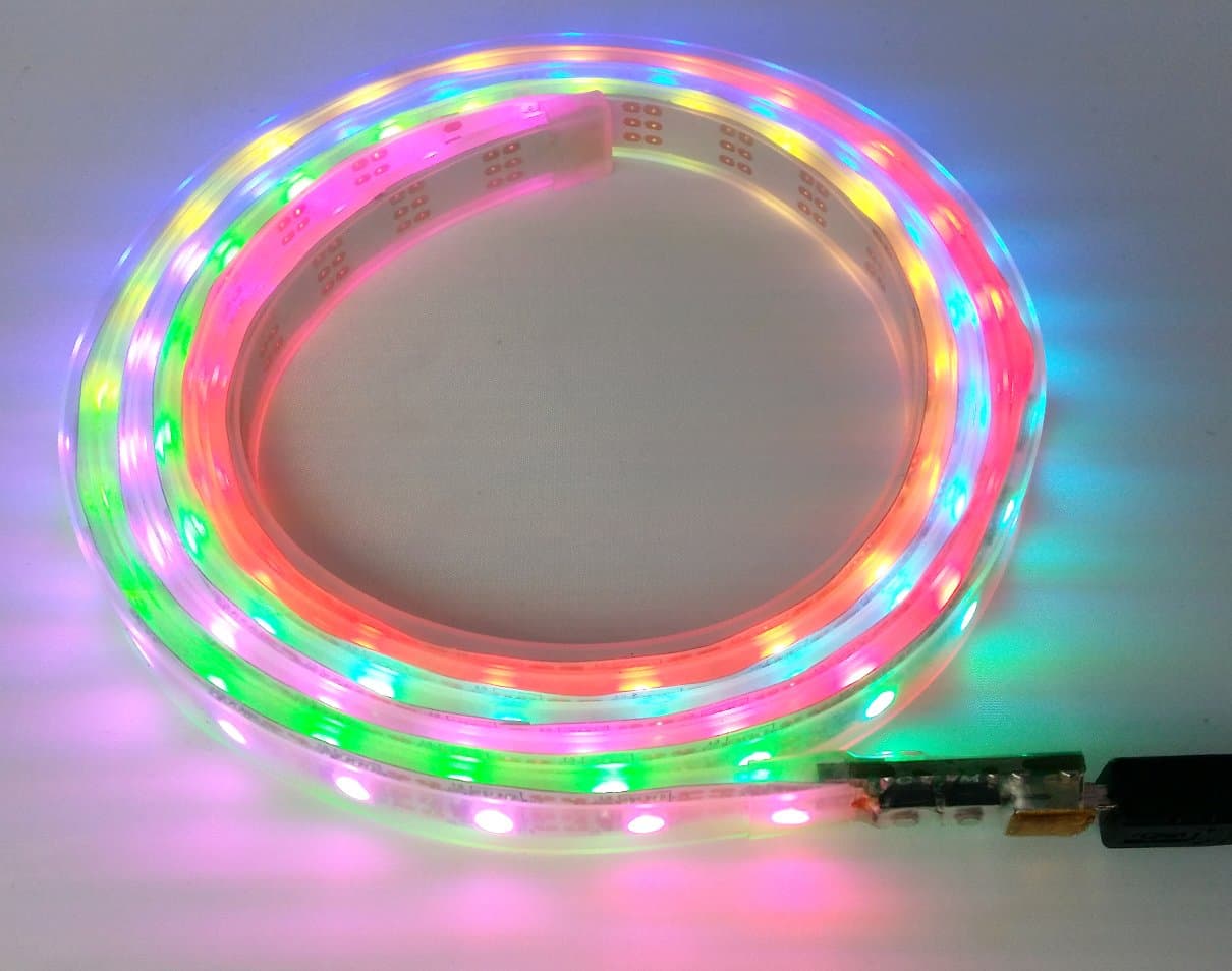 USB-mini WS Basic Controller and White Strip of 100 Water-Resistant LEDs.