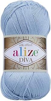 Alize Diva Silk Effect 100% Microfiber Acrylic Yarn 1 Ball skeins 100gr 383yds Color (350 - Sea Blue)
