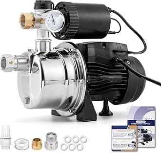 Hanchen 2-IN-1 Water Pressure Booster Pump System for Whole House, Automatic Boosting Pump with Pressure Tank, 1050 GPH Self-Priming Shallow Well Jet Pump 110V