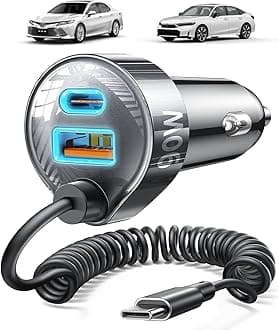 90W Cigarette Lighter USB Charger【3.3ft for Tidy Space】,Super Fast USB C Car Charger with 45W Super Fast Charging Coild Cable Fit iPhone 17 16 15 Air Pro Max Plus,Samsung Galaxy S25/24,Android