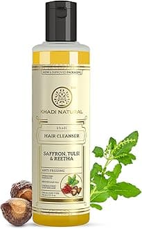Khadi Natural Saffron Tulsi & Reetha Hair Cleanser | Herbal Shampoo for Scalp Care & Hair Cleansing | Helps Strengthen Hair Roots & Improve Hair Volume | Gentle Sulphate Free Hair Care Formula | Suitable for Men & Women | All Hair Types | 210ml
