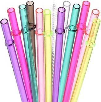 Dakoufish 13" Long Reusable Tritan Replacement Drinking Straws for 40 oz,30 oz & 24 oz Mason Jar,Tumblers, Set of 12 with Cleaning Brush (13inch,7color)