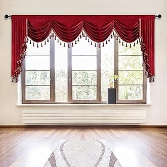 ELKCA Thick Chenille Window Curtains Valance for Living Room Waterfall Valance for Bedroom (Valance,Burgundy Red, W110)