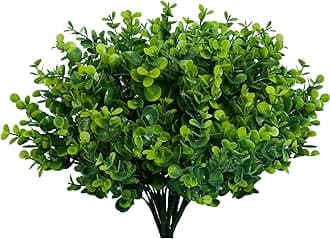 Lnoicy Artificial Greenery Plants Outdoor UV Resistant Fake Plants Boxwood Shrubs Grass,10 Bundles for Farmhouse Home Garden Office Patio Backyard Wedding and Indoor Outdoor Decoration