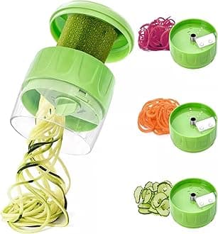 3 in 1 Vegetable Spiralizer Slicer, Adjustable Zucchini Carrot Noodle Maker, Cucumber Spiral Cutter, Easy to Use Kitchen Tool（Green）
