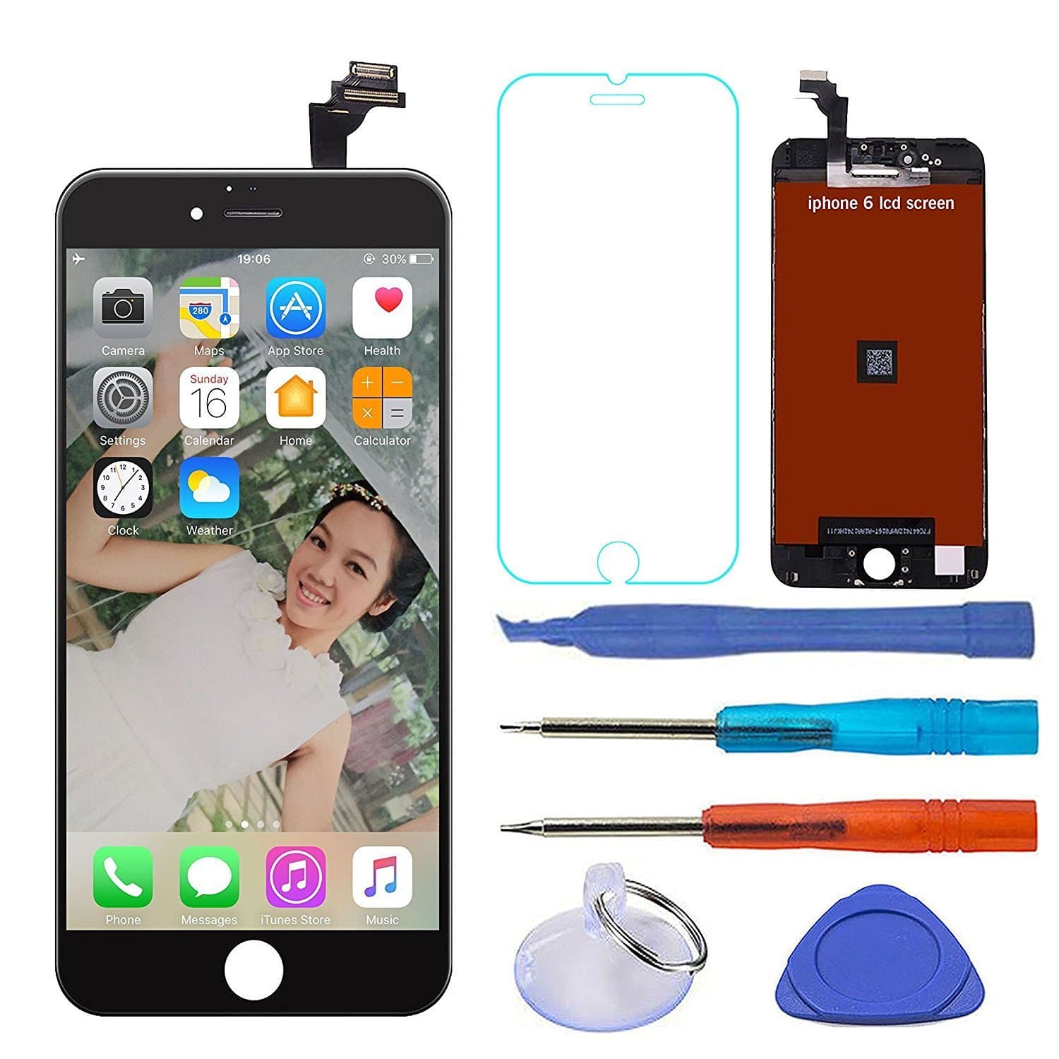 LCD Touch Screen Replacement Assembly Full Set Repair Tool Kit for IPhone 6 4.7" Including Screen Protector By Leyki(Black)