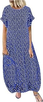 2023 Women's Casual Summer Plus Size Polka Dot Long Maxi Dresses Loose Baggy Short Sleeve Sundresses with Pockets