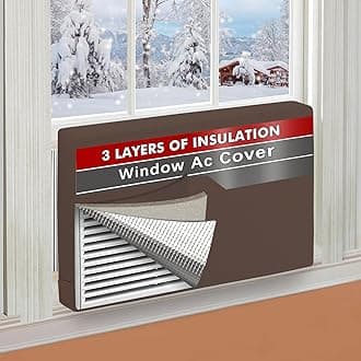 21"Lx15"Hx3.5"D Indoor Air Conditioner Cover for Window Units, 3 Layers Insulation AC Cover for Inside Wall Unit with Aluminum Foil and 2mm Foam, Windproof Window Air Conditioner Cover Inside, Brown