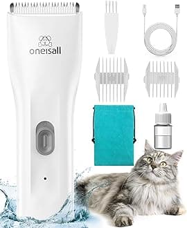 oneisall Cat Clippers for Matted Hair, Quiet Cat Grooming kit, Cordless Pet Shaver for Long Hair, Waterproof Pet Hair Trimmer Clippers(White)