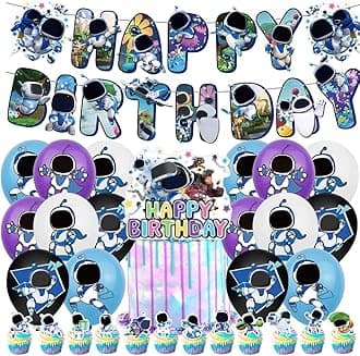30-Piece Astro Robot Party Decorations Set: Space-Themed Balloons, Banner, Cake & Cupcake Toppers - Cartoon Birthday Party Supplies for Kids, Boys, Girls