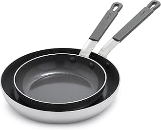 Greenpanx Bobby Flay Stainless Steel 8” & 10” Frying Pan Skillet Set, Professional Grade Tri-Ply, Multiclad, PFAS-Free Ceramic Nonstick, Induction Suitable, Dishwasher & Oven Safe, Stay Cool Handle