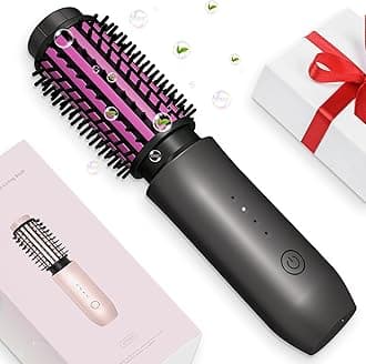 Mini Cordless Curling Iron Brush, Portable Hair Straightening Brush, Cordless Hair Curler Anti-Frizz with Negative Ions, 3-in-1 Crimper Hair Tool, Rechargeable Wave Curling Wand - Rose Grey