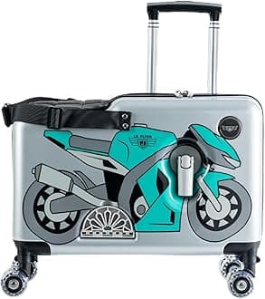 LIL FLYER GO 21" Carry On Compliant| Ride On Suitcase for Kids, Green Motorcycle V2, 21" x 8.5" x 16"