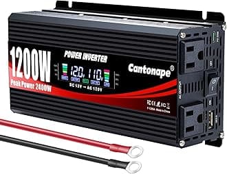 1200W/2400W(Peak) Car Power Inverter DC 12V to 110V/120V AC Converter with LCD Display Dual AC Outlets 3.0A USB and Type-C Power Inversor 12 Volt Inverter for Vehicles Outdoor