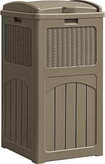 YESHOMY 33 Gallon Resin Outdoor Trash Can with Lid, Hideaway Waterproof Patio Garbage Bin, Coffee