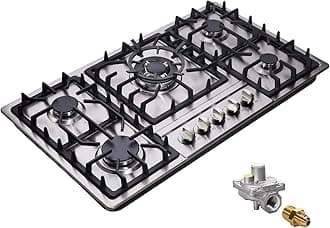 34 Inch Gas Cooktop Stainless Steel Built-in 5 Burners Gas Stovetop LPG/NG Convertible Gas Stove Top Dual Fuel Gas Hob DM5808