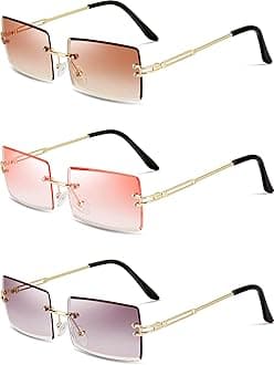 3 Pairs Rimless Rectangle Sunglasses Tinted Frameless Eyewear Vintage Transparent Rectangle Y2k