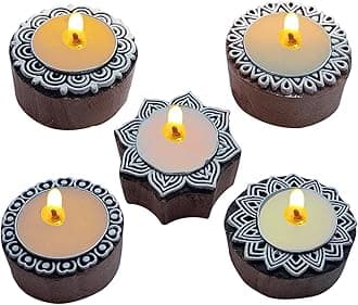 Royal Kraft Home Decor Carved Wooden Tea Light Candle Holders with Included Tealites (Set of 5)