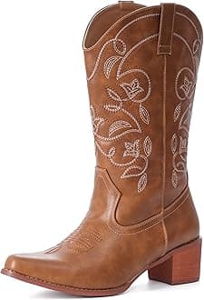 IXU Wide Calf Cowboy Boots For Women Pointy Toe Women's Western Boots Cowgirl Boots Mid Calf Boots