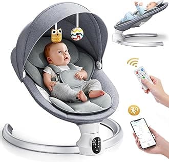 Baby Swing Chair,Electric Baby Bouncer with 5 Swing Amplitudes,Electric Baby Rocker,Baby Bouncer with Mobile App Control and Remote Control Blueteeth, Portable Newborn Rocking