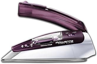 Rowenta Travel Iron, Pro Compact Stainless Steel Soleplate Hand Held Steamer Iron for Clothes, 200 Microsteam Holes, 1000 Watts Ironing, Fabric Steamer, Dual Voltage, Mini Iron, Purple, DA1560