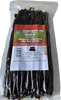 8oz Organic Madagascar Vanilla Beans Grade B for Extract. Certified USDA Organic. 5"-7" by FITNCLEAN VANILLA for Paste and Baking (1/2 Lb) Whole NON-GMO Pods
