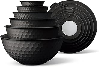 COOK WITH COLOR Mixing Bowls with Lids - 12 Piece Plastic Nesting Bowls Set includes 6 Prep Bowls and 6 Lids, Microwave Safe Mixing Bowl Set, Black Embossed
