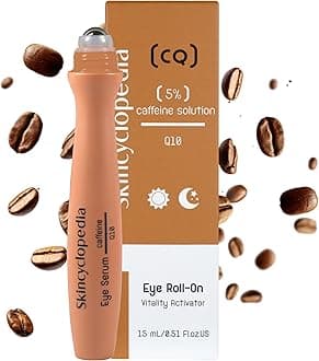 5% Caffeine Eye Roller for Dark Circles and Puffiness – Anti-Aging Eye Serum and Eye Bags Remover with Caffeine, Coenzyme Q10, Hyaluronic Acid, Aloe Vera, Guarana, and Green Tea, 15ml