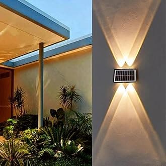 LITVERSE Solar Lights for Outside Solar Fence Lights Outdoor Up and Down Solar Wall Lights for, Garden,Home Decor, Courtyard and Balcony Decoration, Auto on Off 4 LEDs (ABS,Warm Light)