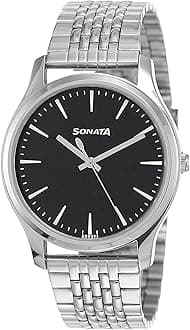 Essentials Quartz Analog Black Dial Silver Stainless Steel Strap Watch for Men - NS77082SM01