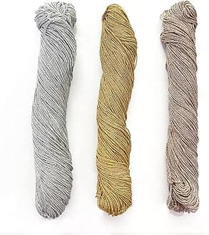 Embroiderymaterial 1MM Thick Metallic Zari Thread Set (Silver, Gold, Rose Gold) 3 Skeins 100g Each | Jewellery Making Thread, Aari Work Dori, Gold Silver Embroidery & Bracelet String