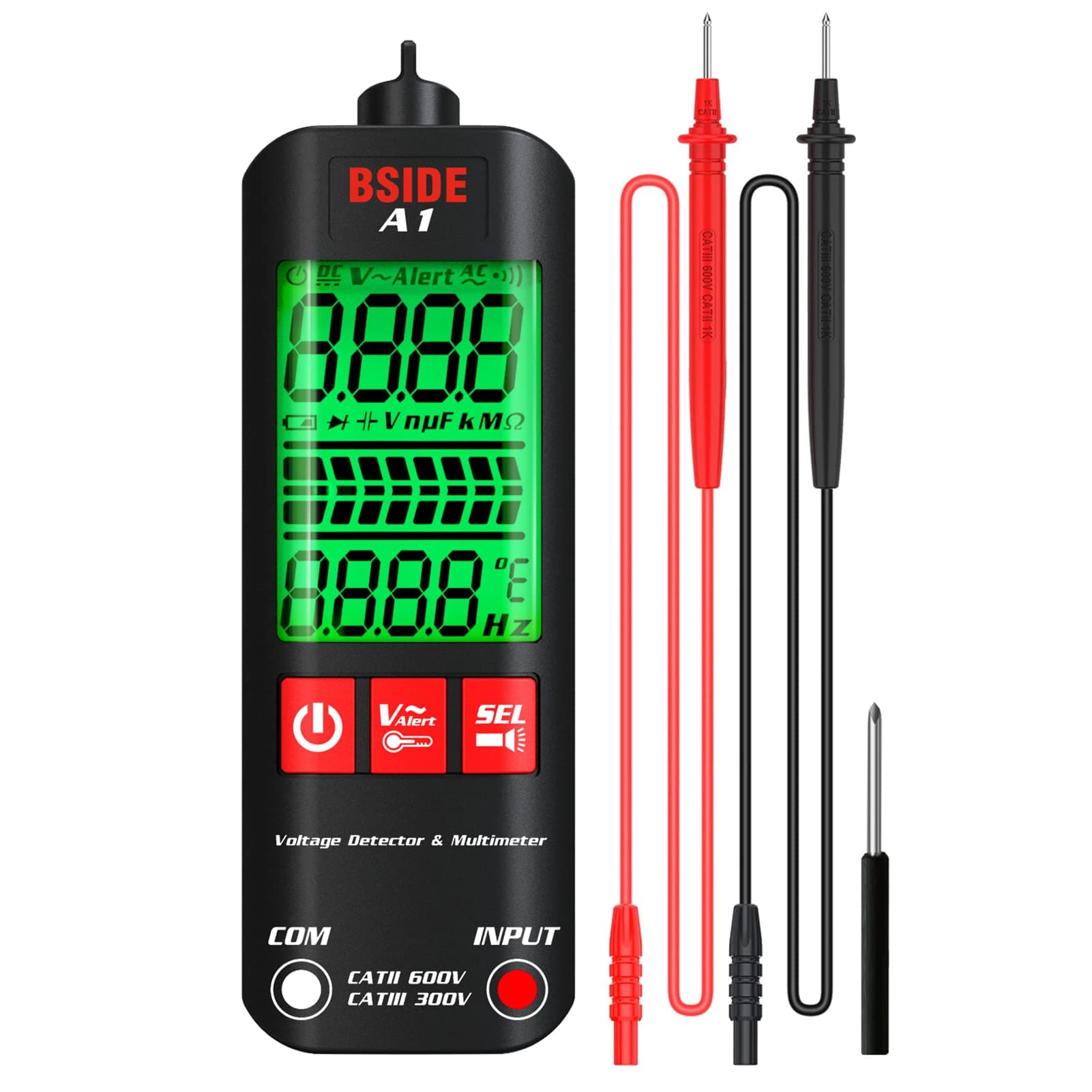 A1 Mini Multimeter LCD Digital Tester Voltage Detector 2000 Counts DC/AC Voltage Frequency Resistance NCV Continuity Live Wire Neutral Wire Check True RMS Meter