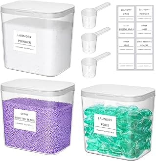 Lifewit 3 Pack Laundry Pods container with Labels and Measuring Scoops, Three 0.72 Gal/92 Oz Laundry Powder Containers with Press-and-Pop Lid, Laundry Room Organization and Storage for Booster Beads