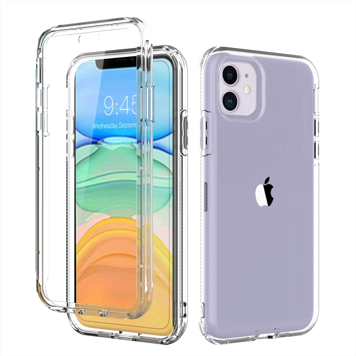 Hekodonk Compatible iPhone 11 Case Built in Screen Protector Dual Layer High Impact Hard PC TPU Bumper Full Body Protective Shockproof Flexible Anti-Scratch Cover for Apple iPhone 11 Clear