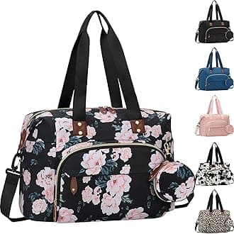 Tenot Diaper Bag Tote with Pacifier Case, Baby Bag for Women with Shoulder Straps, Travel Diaper Tote for for Mom and Dad Black Pink Floral