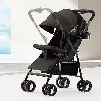 Lightweight Stroller for Baby, Travel Stroller, Two-way push Baby Stroller for Airplane, One-touch Fold/Unfold, Newborn Infant Stroller/Adjustable Backrest/Canopy/T-Shaped Bumper/Dining Tray/Cool Mat