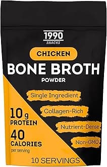 Premium Chicken Bone Broth Powder, 10 servings, 100% Made & Sourced in USA, 10g protein for only 40 calories per serving, Non-GMO, Collagen & Nutrient Rich