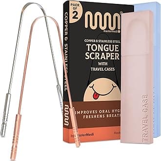 MasterMedi Tongue Scraper for Adults, 100% Stainless Steel & Copper Tongue Scrubber for Bad Breath, Easy to Use, Tongue Cleaner for Oral Care & Hygiene (Combo-2)