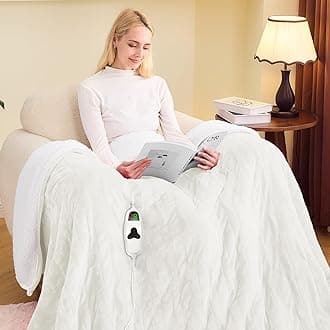 greenoak Heated Blanket Electric Full 72"X84", Heating Blankets with 10 Heat Levels 8 Hours Auto-Off, Soft Flannel Sherpa Fluffy House Warming Gifts for Grandma Seniors Mom,Pure White
