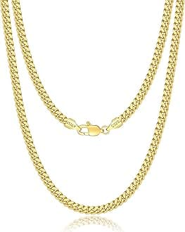 18k Gold Plated S925 Sterling Silver Chain Necklace for Men Women, 3.5mm, 4mm, 5mm Diamond Cut Cuban Link Chain, Sturdy & Shiny & Not Easy to Fade & Comfortable 16 18 20 22 24 26 Inch