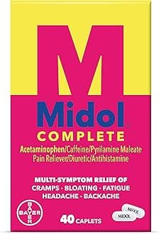 Midol Complete Menstrual Pain Relief Caplets, 40 Count - Provides Cramp, Headache, and Bloating Relief