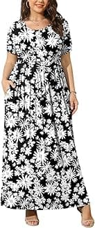 BISHUIGE Plus Size Maxi Dresses for Women Summer Casual Short Sleeve Long Dress with Pockets XL-6XL