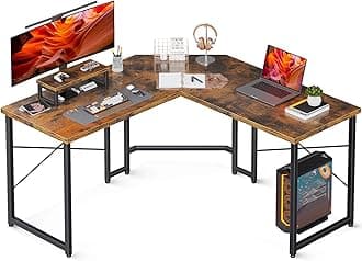 AODK L Shaped Gaming Desk, Computer Corner Desk, PC Gaming Desk Table with Large Monitor Riser Stand for Home Office Sturdy Writing Workstation,51 * 19 inch,Vintage
