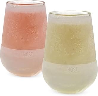 HOST 1745 Freeze Stemless Red & White Wine Tumbler Cups, Insulated Glass, Sillicone Band, Set of 2, 8.5 oz