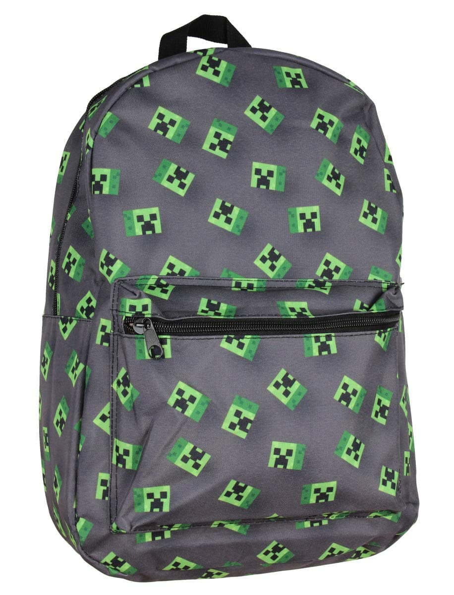Minecraft Allover Creeper Print Backpack 17" Grey