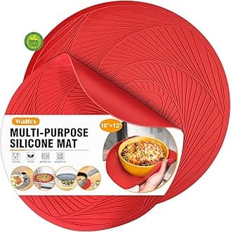 12 10 Inch Silicone Microwave Mats, Microwave Splatter Cover for Food, Pot Holders for Kitchen, Non-Slip Heat Resistant Silicone Mats for Microwave, Oven, Hot Pan, Pot (Red)